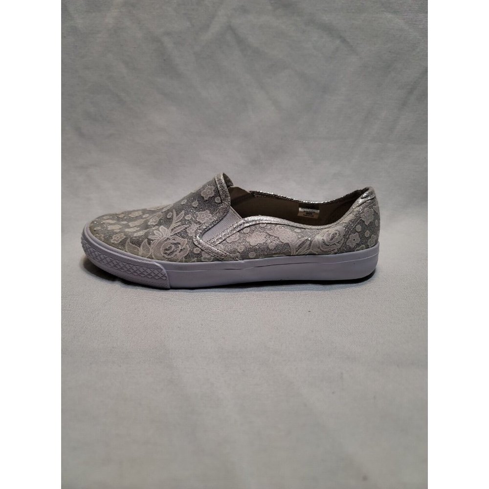 Austin Trading Company Floral Silver Glitter Slip On Shoes Girls Size 5